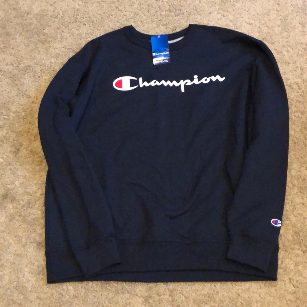 Navy Blue Champion Fleece Crew Neck Sweatshirt